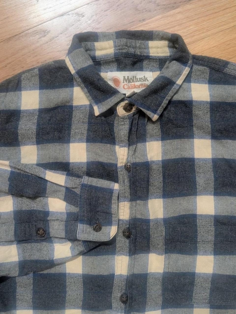 Mollusk California Blue Plaid Flannel Button-Up Shirt